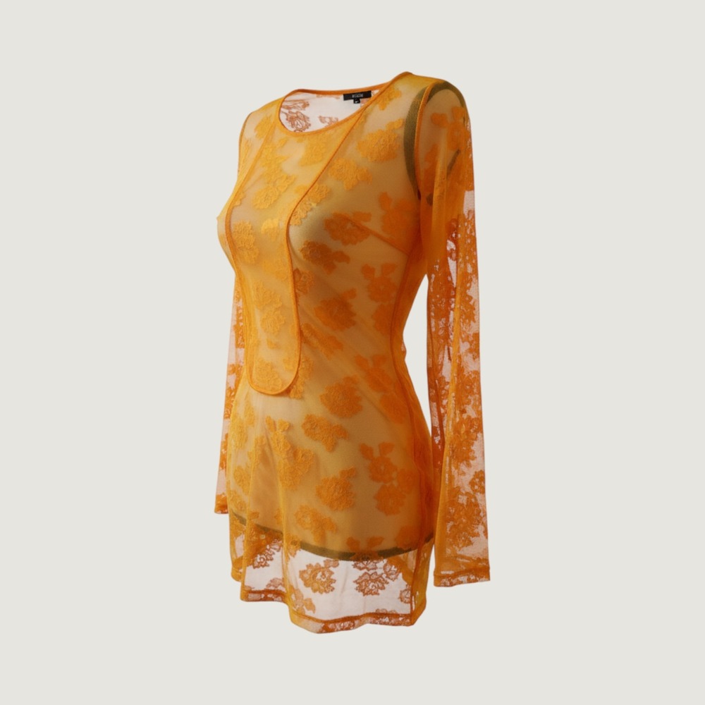 Savage X Fenty Lingerie Set Women Small Orange New Floral Lace Open Back Mini - Picture 3 of 10